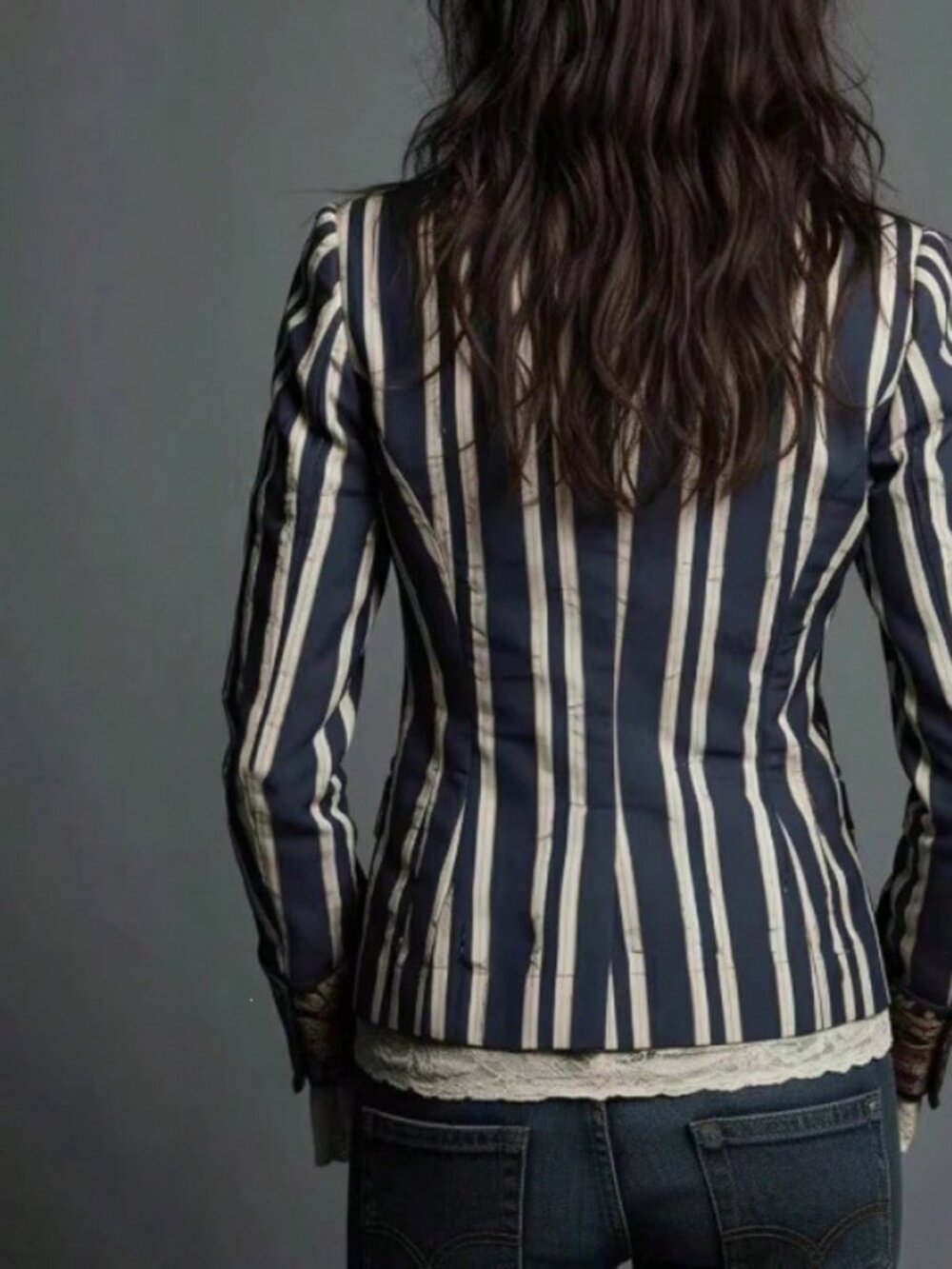 Blue Elegant Women's Boho Striped Blazer Contrast Color Blazer Jacket - Picture 2 of 6